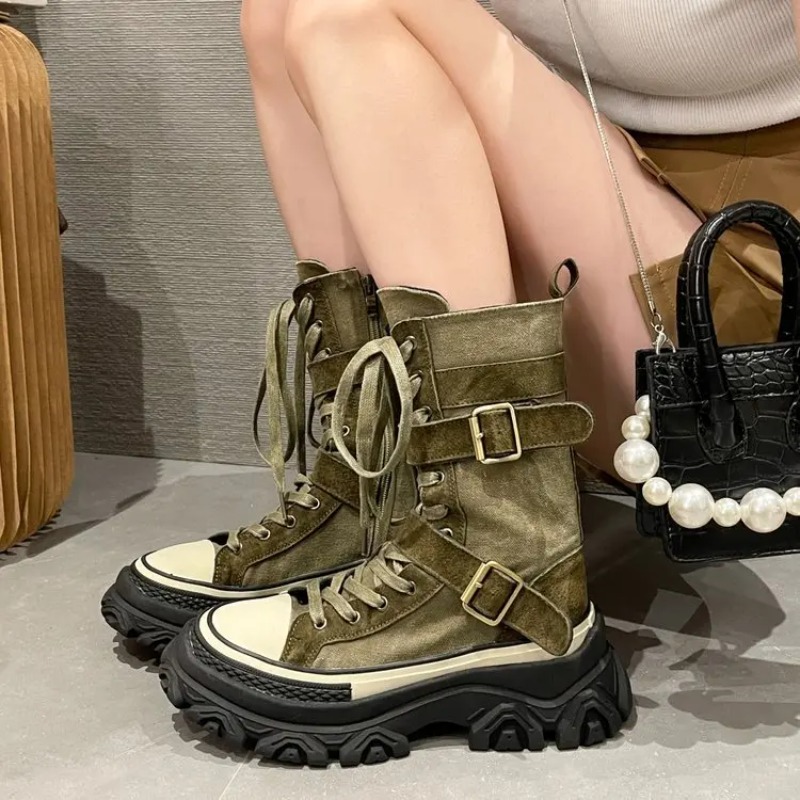 Sewing Latex - Sepatu Bot Wanita Platform Tebal Sepatu